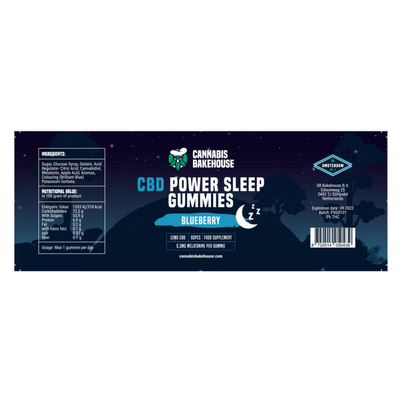 Cannabis Bakehouse Power Sleep 15 mg CBD Gummies + Melatonín (60 Gummies)