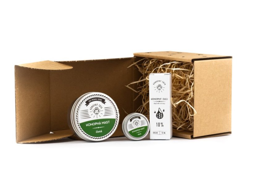 Zestaw podarunkowy czysty konopny i podróżny maść i 10% olej CBD, Konopny Tata