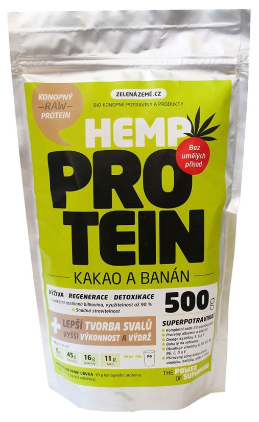 Konopný proteín kakao s banánom 500g, Zelená Země