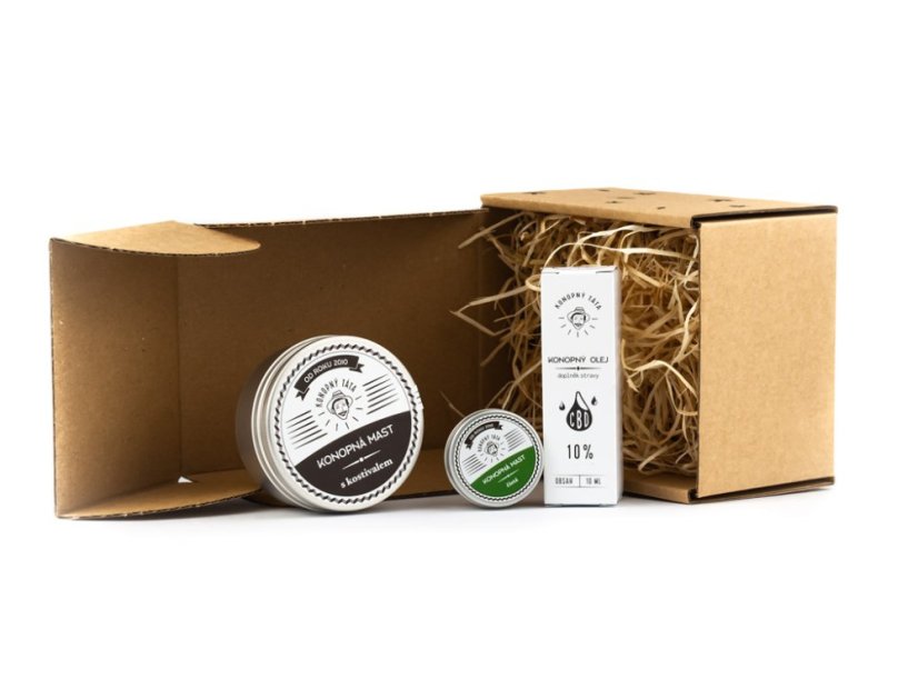 Zestaw podarunkowy czysty konopny i podróżny maść i 10% olej CBD, Konopny Tata