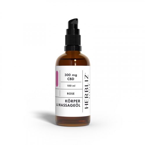 Herbliz - Rose CBD massage oil - 300 mg CBD - 100 ml